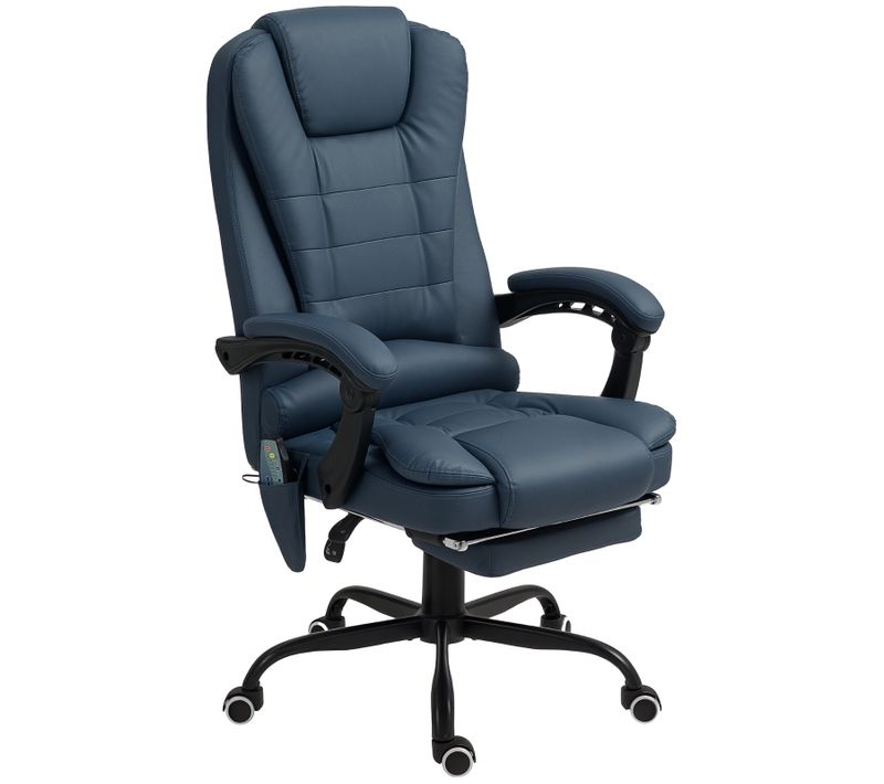 Fauteuil De Bureau Ergonomique Avec Massage Vibrant, Repose-pieds Réglable - Similicuir Bleu