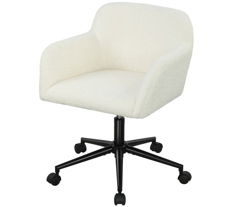 Chaise De Bureau Pivotante Avec Dossier Réglable Et Confort Optimal - Tissu Polaire Blanc Crème