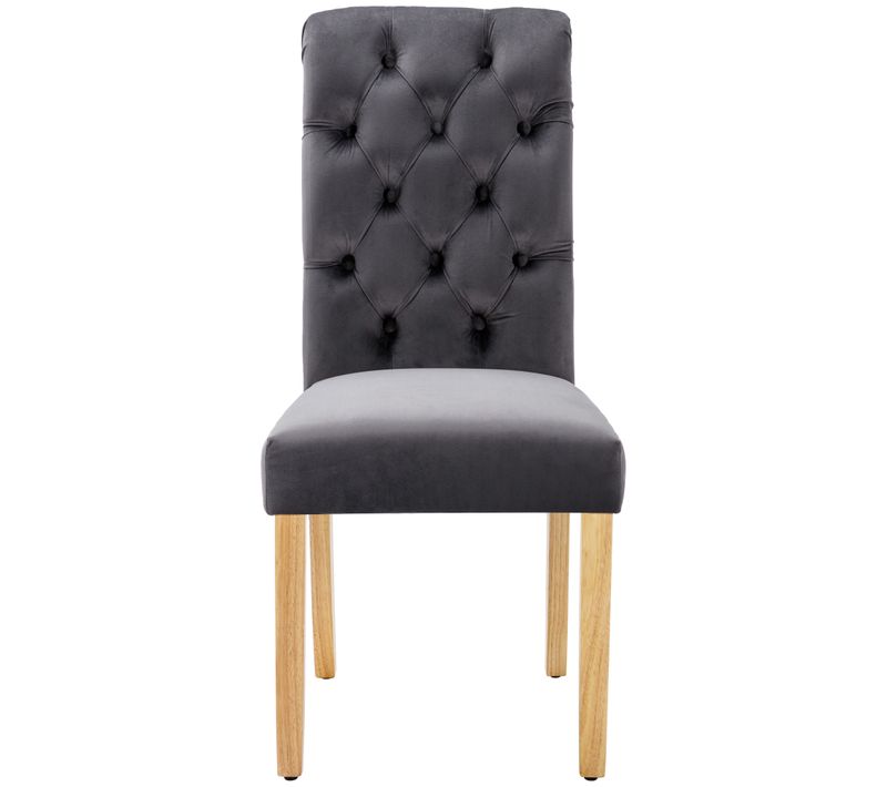 Chaises De Salle à Manger, Lot De 2, Velours Capitonné, Dossier Haut, Pieds Chêne Massif, Gris