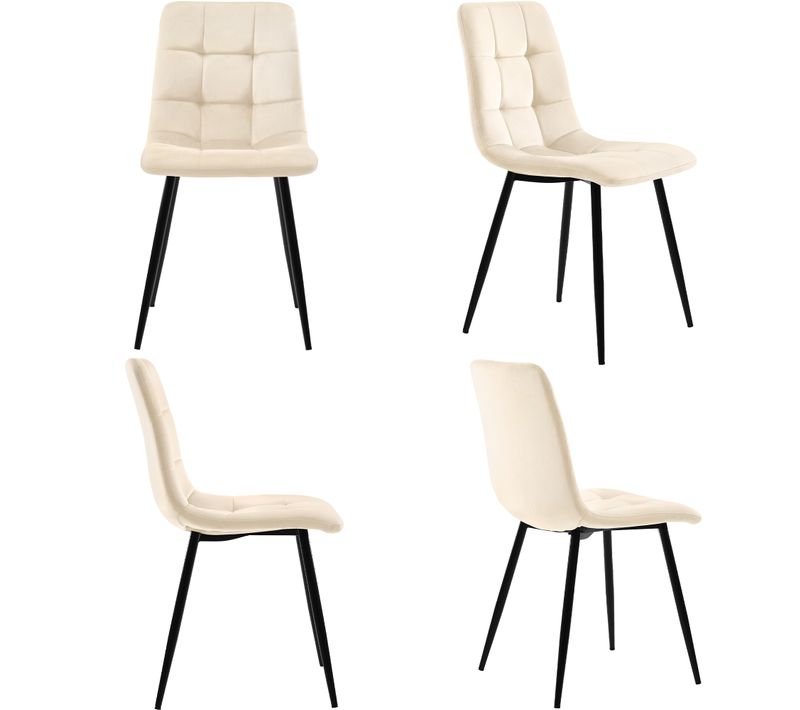 Lot De 4 Chaises Salle à Manger En Velours Rembourré, Dossier Haut, Pieds Métal, Mdf, Vert Foncé