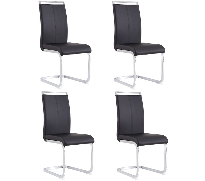 Lot De 4 Chaises Cantilever à Piètement Luge, Similicuir, Assise Rembourrée, Métal et Pu, Noir