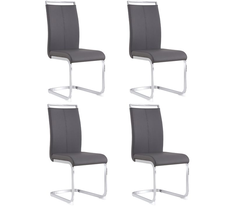 Lot De 4 Chaises Cantilever à Piètement Luge, Similicuir, Assise Rembourrée, Métal et Pu, Gris