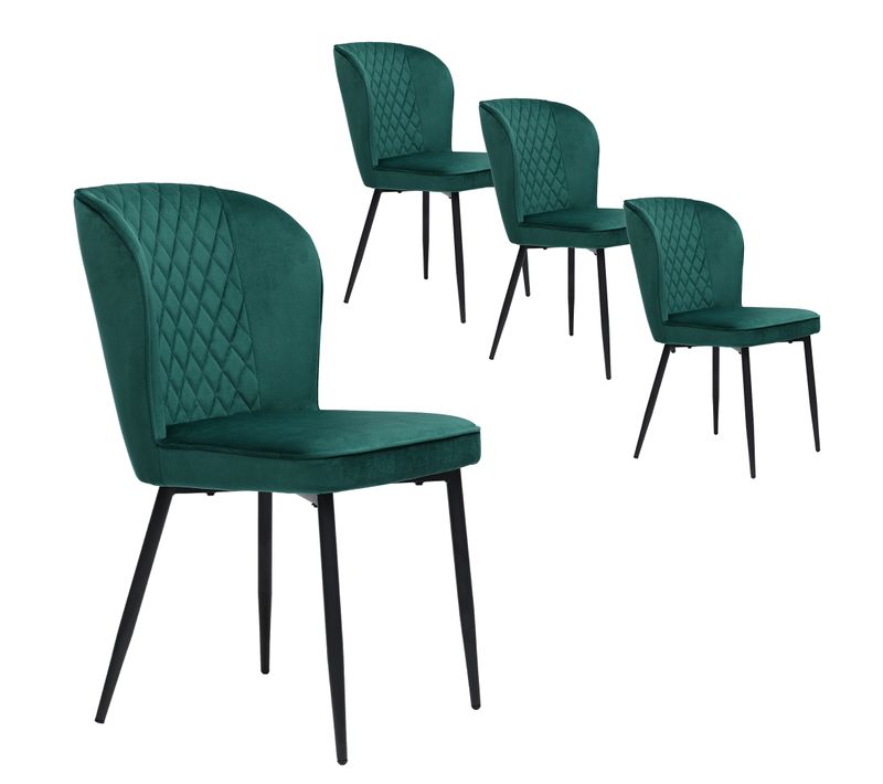 Chaises De Salle à Manger - Lot De 4 Chaises En Velours Vert Foncé, Structure Métallique, Moderne