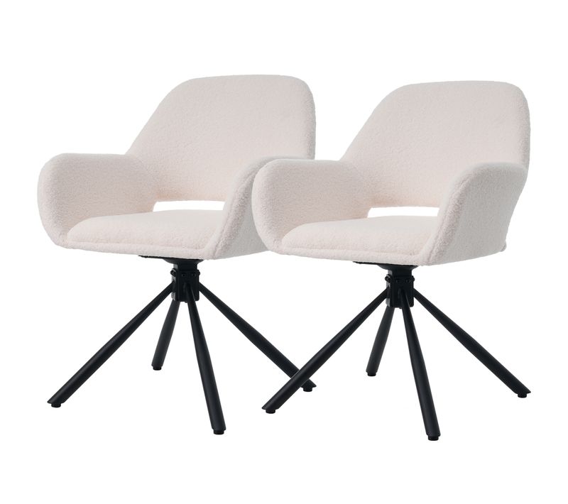Chaises Pivotantes Lot De 2, Assise Tissu Sherpa, Pieds Métal - Pour Salle à Manger/bureau - Blanc