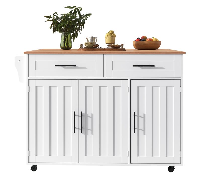 Desserte Îlot De Cuisine Roulante Avec Plateau Pliant Et Tiroir De Rangement, Mdf, Blanc