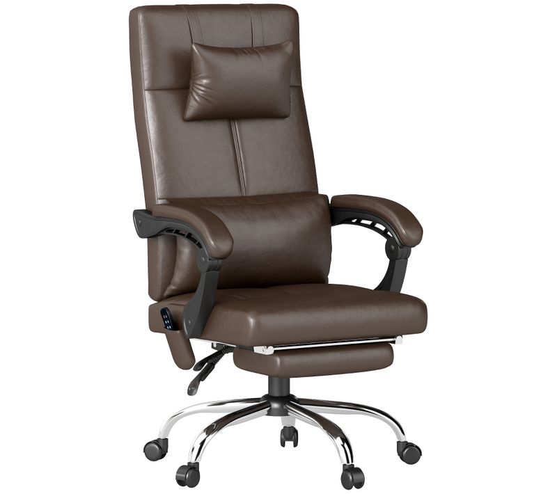 Fauteuil De Direction Ergonomique Massant Et Chauffant, Avec Repose-pieds Et Appui-tête - Marron