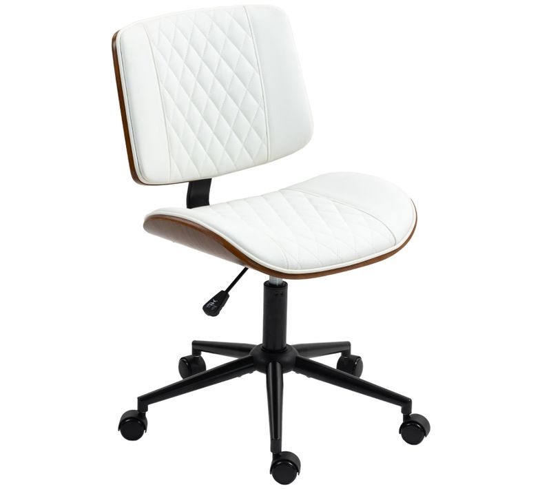 Fauteuil De Bureau Ergonomique Pivotant, Hauteur Réglable, Roulettes, Bascule, Similicuir - Blanc