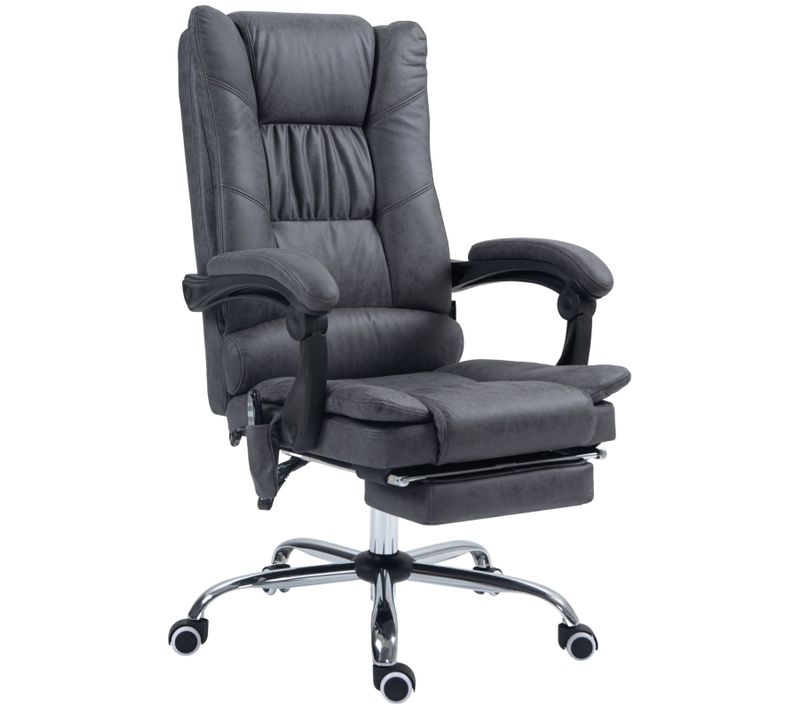Fauteuil De Bureau Massant Chauffant Inclinable 135°, Hauteur Réglable, Polyester - Gris Foncé