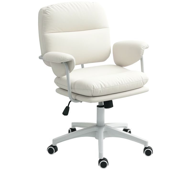 Chaise De Bureau Inclinable, Repose-pieds Et Dossier Haut, Pivotante, Réglable - Similicuir Blanc