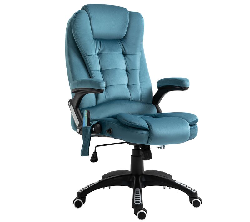 Fauteuil De Bureau Gamer Massant Et Chauffant, Inclinable Avec Repose-pieds - Polyester Bleu