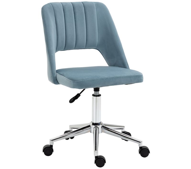 Chaise De Bureau Pivotante - Velours Bleu, Confort Ergonomique Et Stabilité, Dimensions 49x60x91 Cm