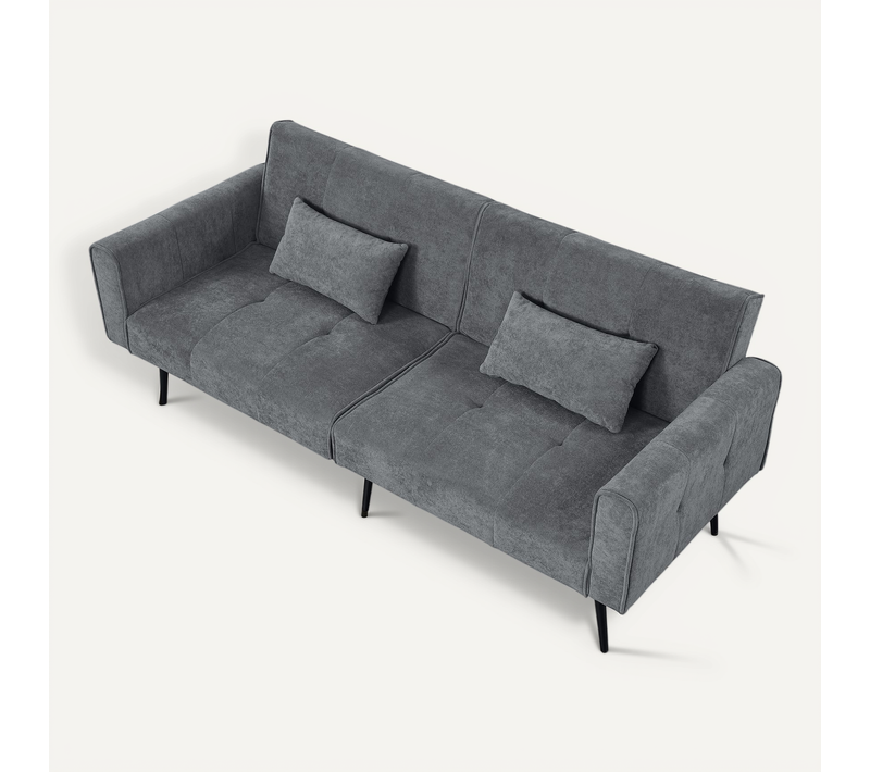 Canapé Convertible 2 Places, Structure Bois Et Pieds Métal, Confortable, Tissu Gris Doux