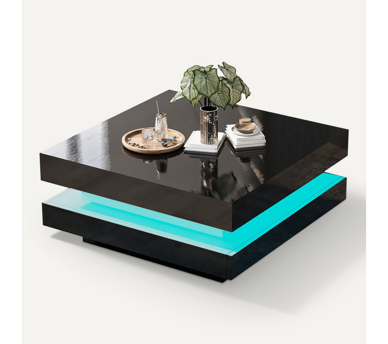 Table Basse Carrée Noire Avec LED Et Contrôle Bluetooth Via Application