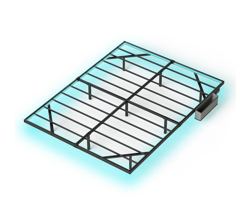 Lit Adulte LED 160x200cm 2 Places Avec Station De Charge Et Rangement, Cadre Flottant En Métal Noir