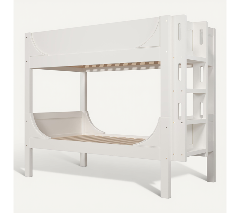 Lit Superposé 90x200cm enfant Forme Luge, Séparable En 2 Lits, Avec barrière, bois et MDF, blanc