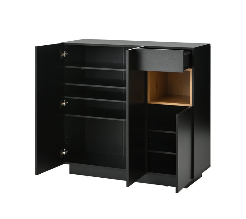 Meuble à chaussures avec tiroir, étagères réglables, noir/bois (14–18 paires)