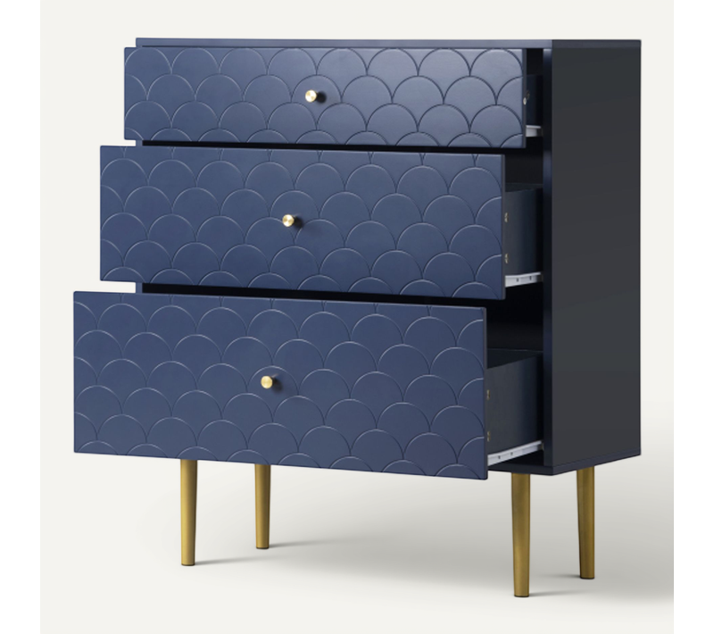 Commode à 3 Tiroirs Pour Chambres Et Salon, Bleu Marine