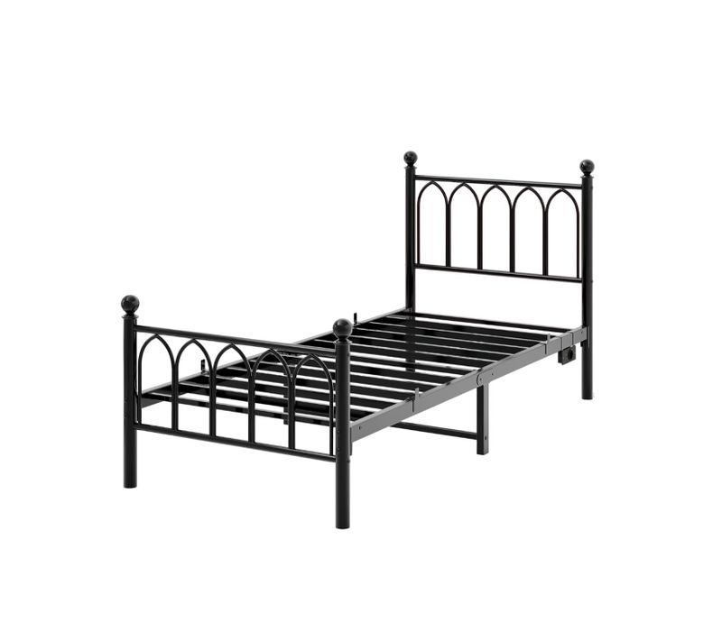 Lit Enfant 120x200cm, Lit Simple, Avec Lumières LED Et Chargement USB, Cadre De Lit En Métal, Noir