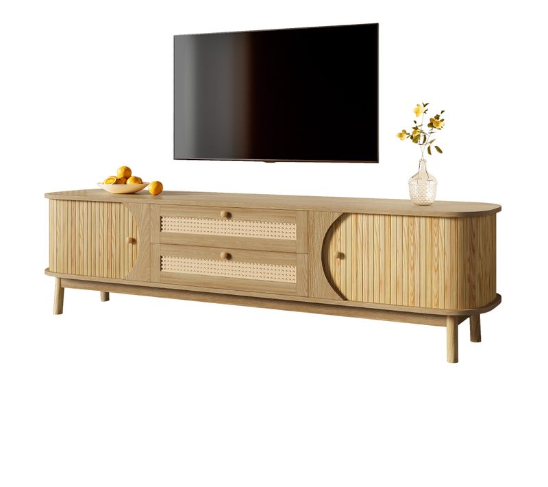 Meuble TV L.170cm Surface En Bois, 2 Portes Coulissantes Et 2 Tiroirs, Rangement Et Fonctionnel