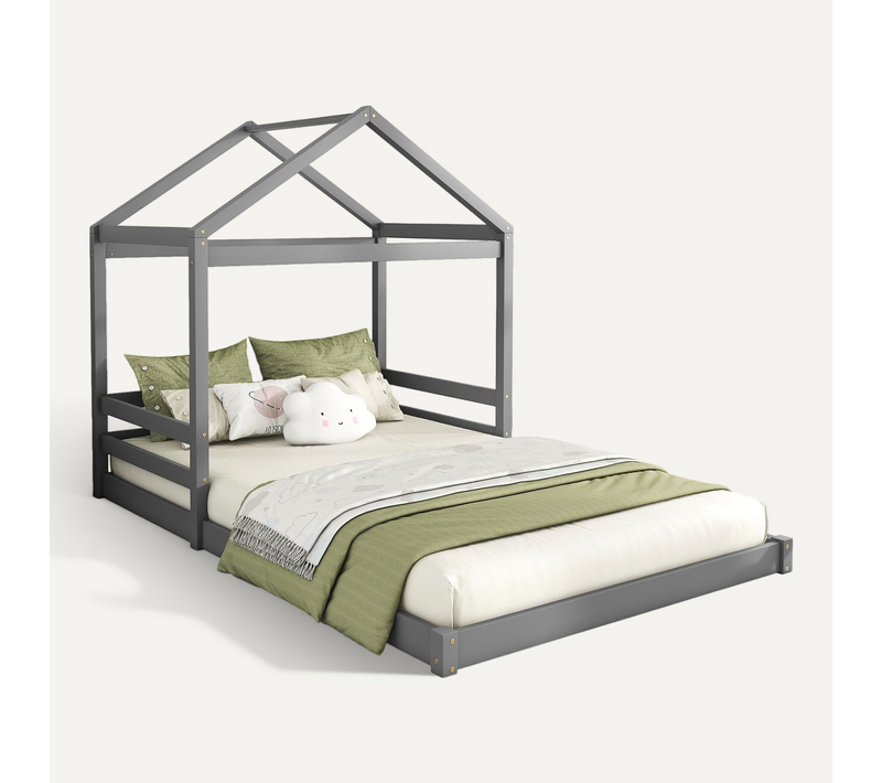 Lit Cabane Enfant 140x200 Cm En Bois De Pin Gris Et Mdf – Design Moderne