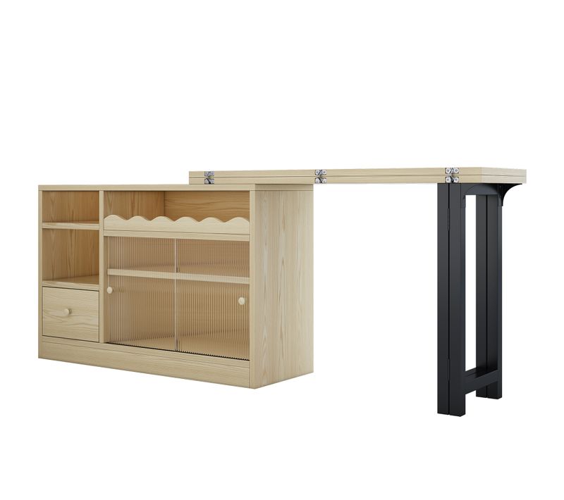 Meuble De Bar Bois Et Noir Avec Table De Bar Pliante Et Rangements Ouverts, Tiroir, 2 Portes