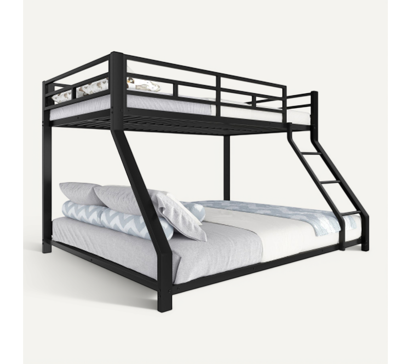 Lit Superposés 90x200 Cm Et 140x200 Cm Avec Barrières De Sécurité Et Marches, En Métal, Noir