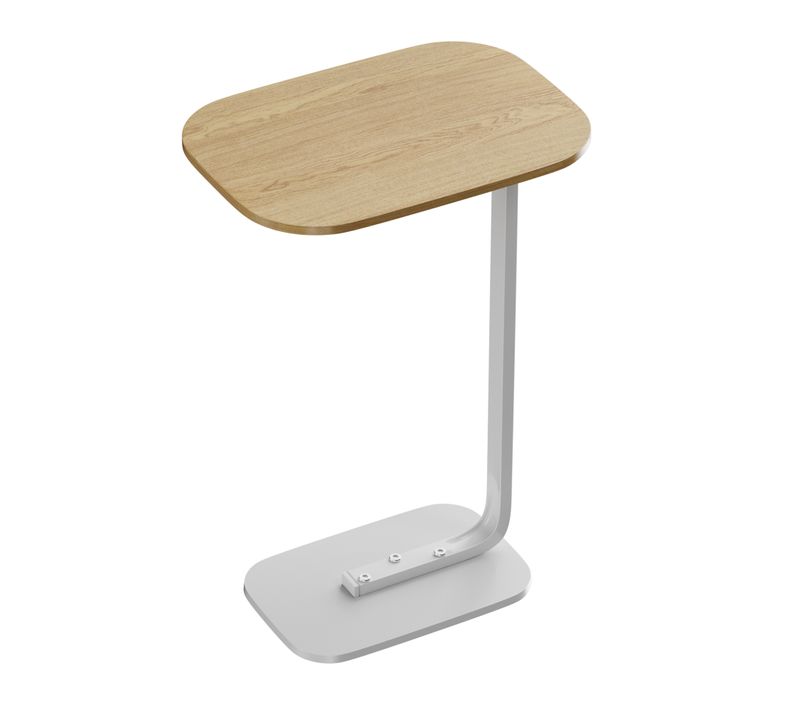 Table D'appoint En Forme De C, Bout De Canapé, Moderne Et Minimaliste, Bois Naturel Et Cadre Blanc