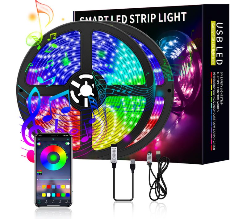 Bande LED Rgb 10 M 5v, Avec Télécommande Et Contrôle Via Application Mobile