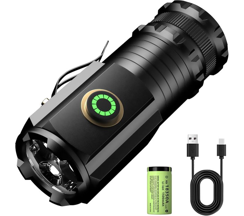 Lampe Torche LED 1600lm Rechargeable – Aluminium, 5 Modes, Clip Magnétique