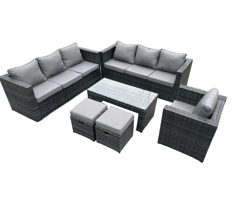 Salon De Jardin Pe Rotin Avec Canapé Table Basse 2 Tabourets Chaise Mélange Gris Foncé