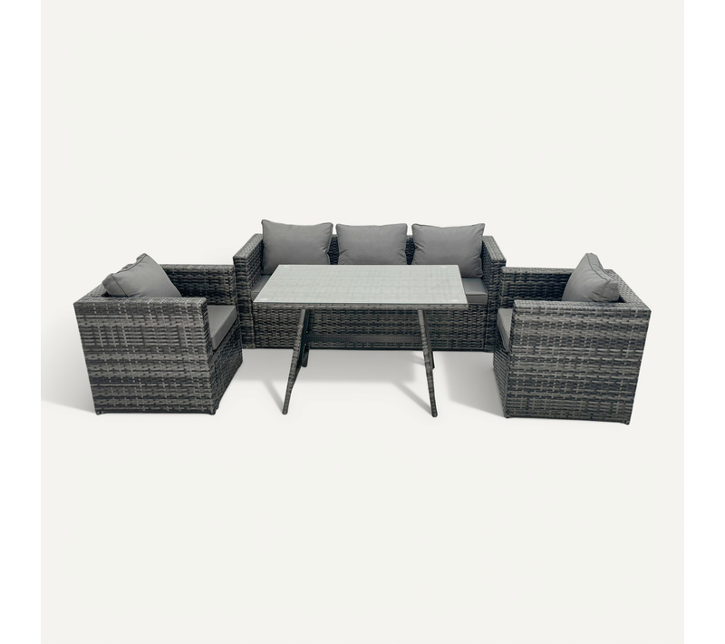 Ensemble Repas De Jardin Exterieur Avec Canapé Table à Manger Oblongue 2 Fauteuil Gris Foncé Mixte