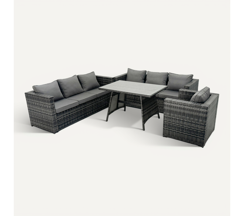 Ensemble De Canapé En Rotin Extérieur Avec Patio Table à Manger Fauteuil 7 Places Gris Foncé Mixte