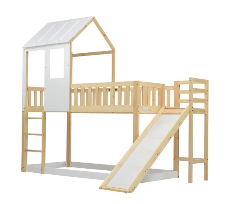 Lit Mezzanine Avec Échelle À Angle Droit Et Toboggan, 200x90 Cm