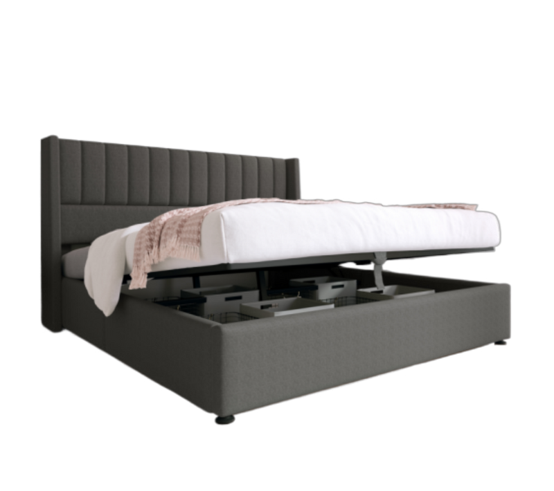 Lit De Rangement Lit Rembourré Hydraulique Lit Double 180x200cm, Gris