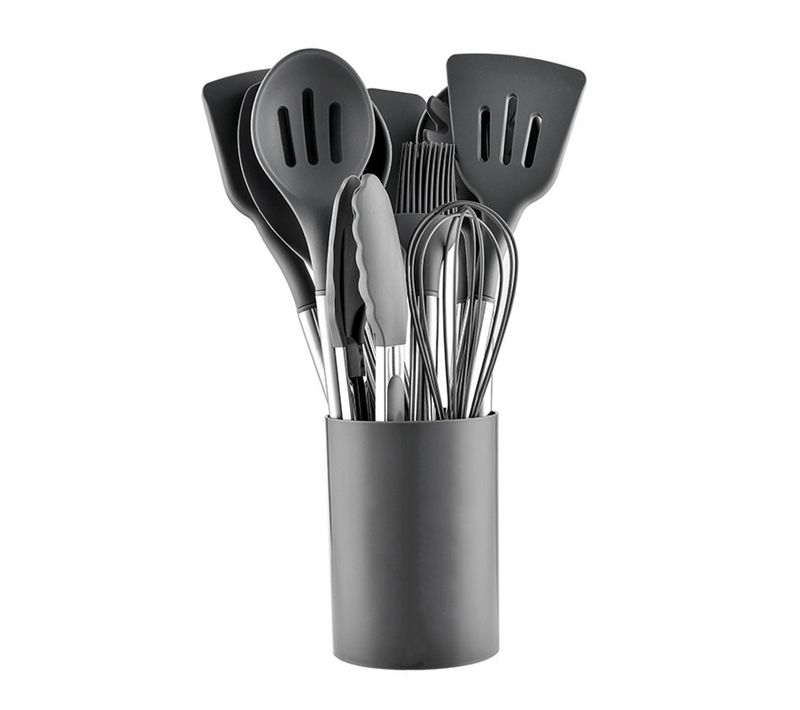Set De 12 Ustensiles De Cuisine En Silicone Alimentaire, Résistants à La Chaleur 230°c, Gris