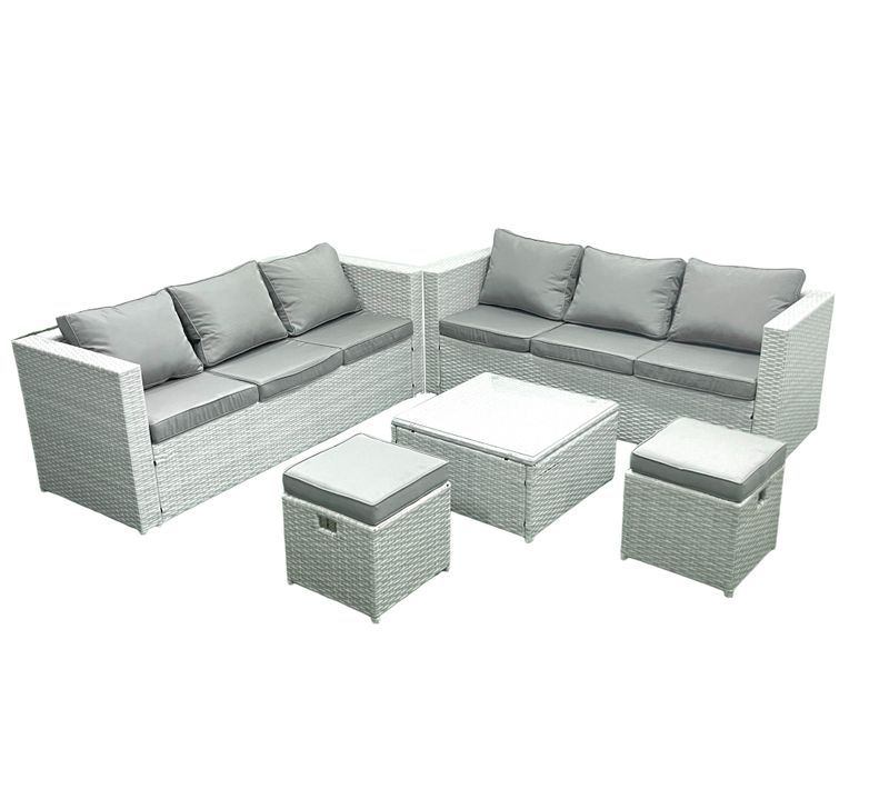 Salon De Jardin Exterieur En Résine 8 Places Avec Canapé 2 Petits Tabourets Gris Clair Mixte