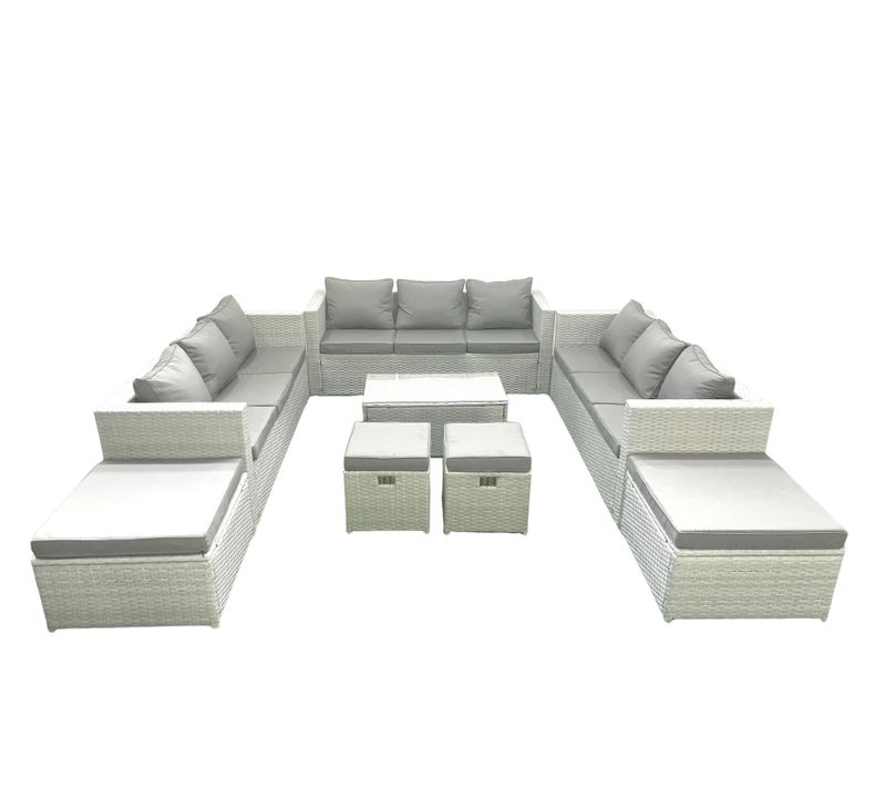 8 Pièces Salon De Jardin Canapé De Jardin Table Basse Avec 4 Tabourets Gris Clair Mixte