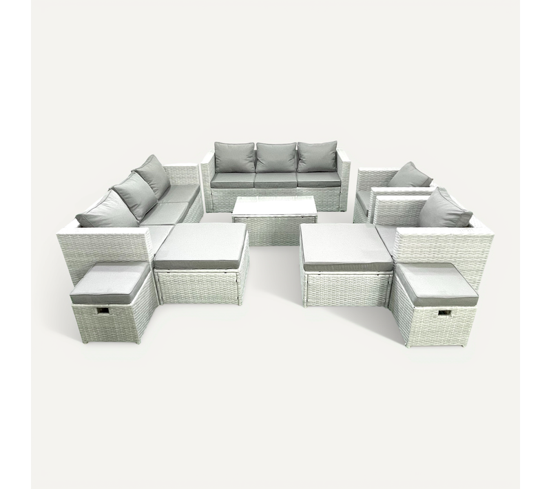 9 Pièces Salon De Jardin Canapé De Jardin Avec Fauteuil Table Basse 4 Tabourets Gris Clair Mixte