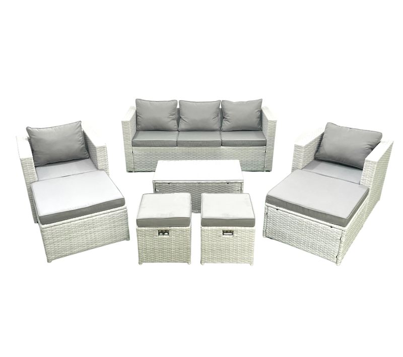 8 Pièces Salon De Jardin Canapé De Jardin Avec Fauteuil Table Basse 4 Tabourets Gris Clair Mixte