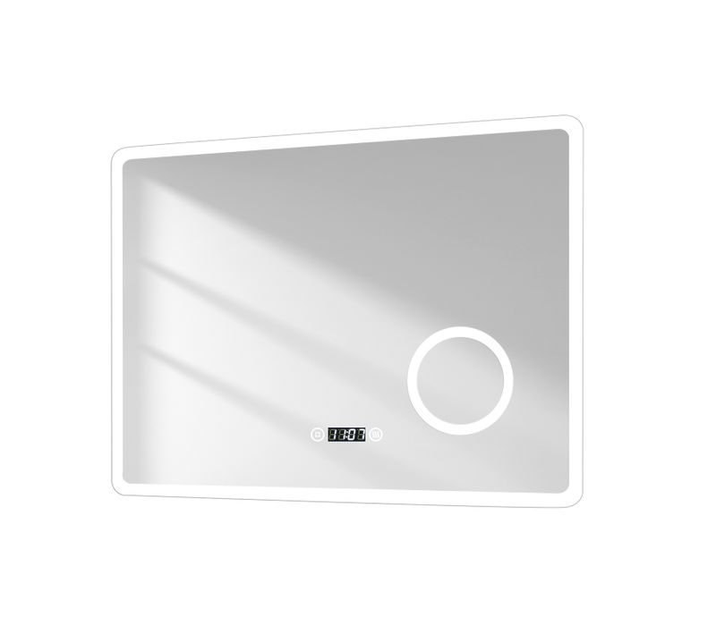 Miroir LED Lumineux Salle De Bain 80x60cm Anti-buée Tactile Loupe X3 Horloge 3 Couleurs