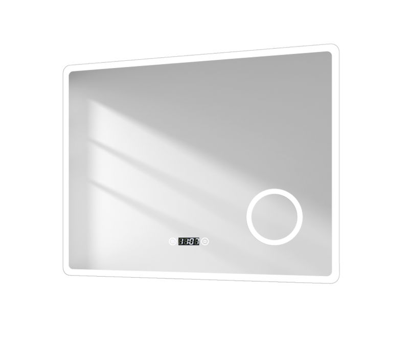 Miroir De Salle De Bain 70x90cm Anti-buée Loupe X3 Horloge Tactile Lumière Blanche Froide
