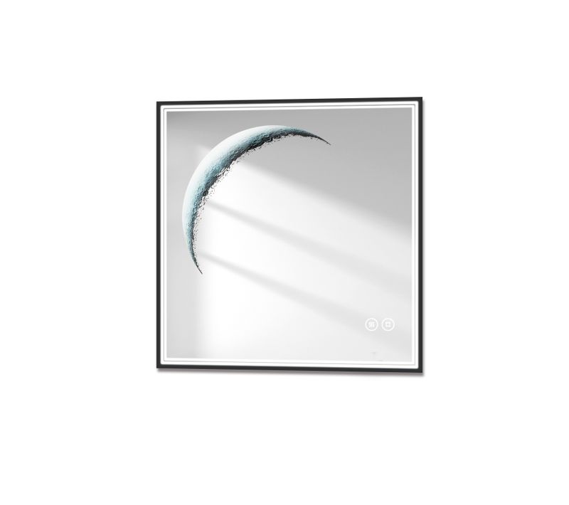 Miroir LED Salle De Bain Carré 50x50cm Cadre Noir Tactile Anti Buée Lumière Blanche Froide