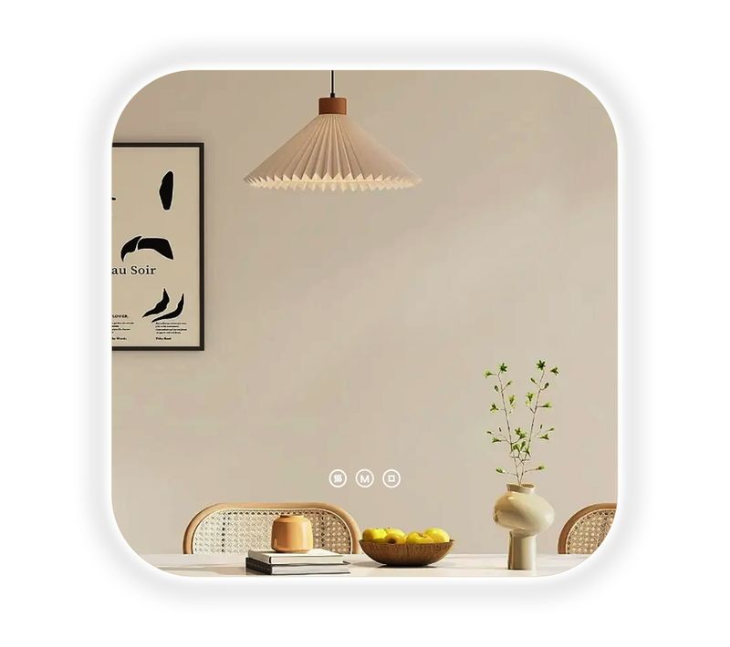 Miroir Lumineux Salle De Bain Carré 50x50cm Sans Cadre Tactile Anti Buée 3 Couleurs De Lumière