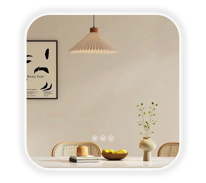 Miroir Lumineux Salle De Bain Carré 60x60cm Sans Cadre Tactile Anti Buée 3 Couleurs De Lumière