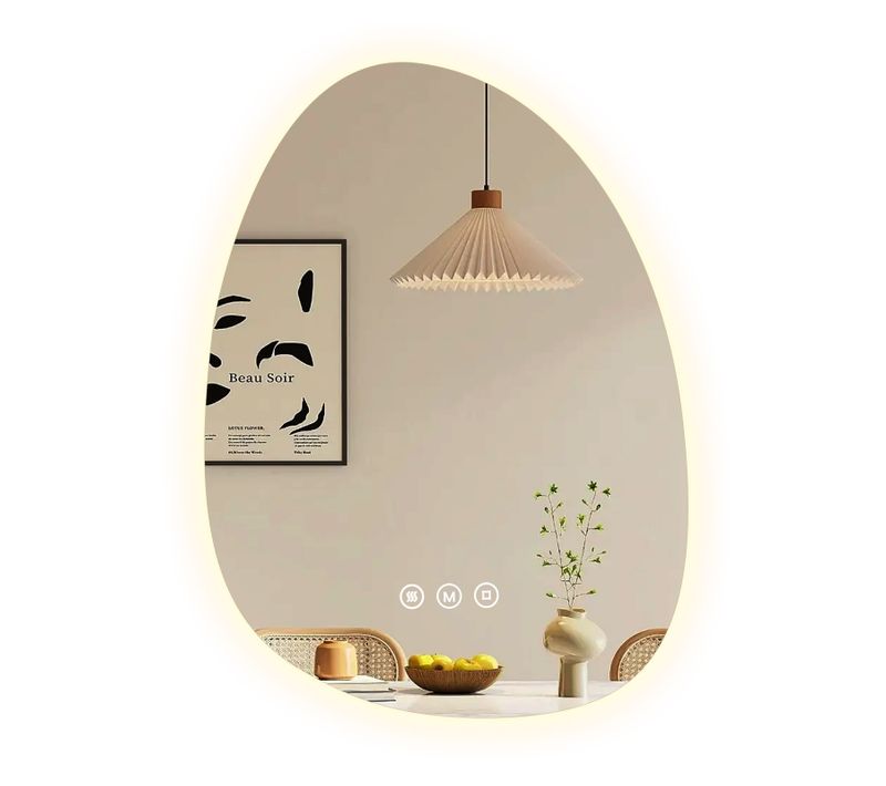 Miroir Salle De Bain LED 65x45cm Forme Goutte Anti Buée Tactile Lumière Réglable 3 Couleurs