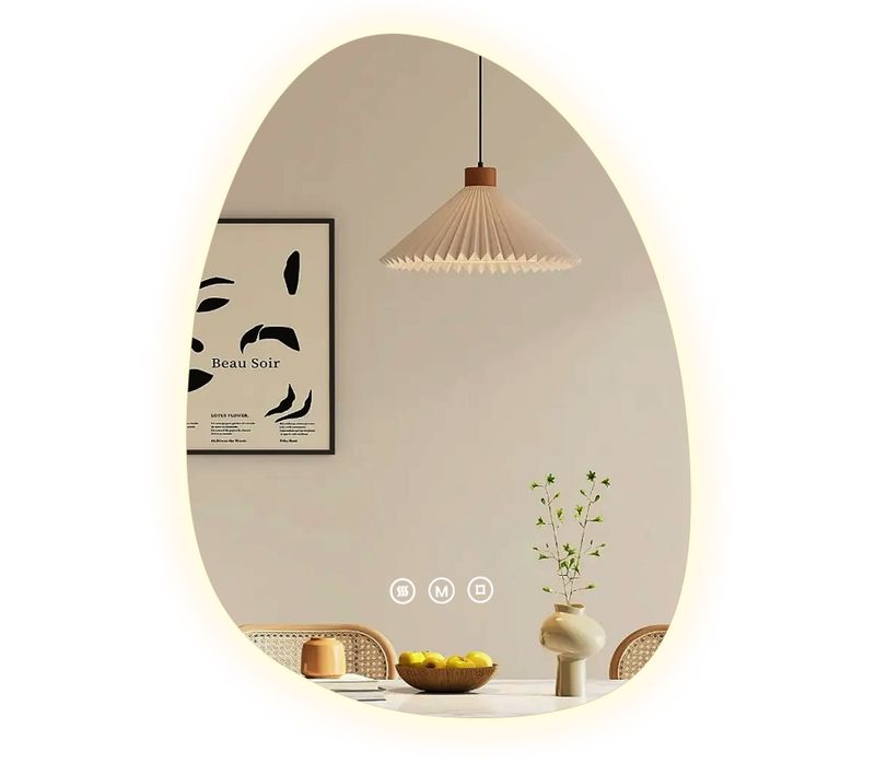 Miroir Salle De Bain LED 75x55cm Forme Goutte Anti Buée Tactile Lumière Réglable 3 Couleurs