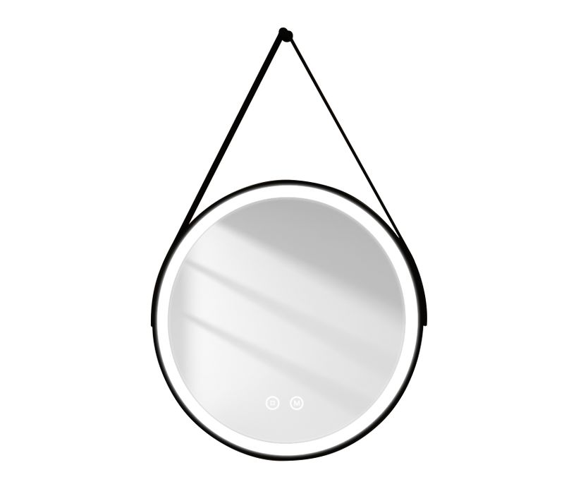 Miroir Lumineux Salle De Bain Rond 60cm Tactile 3 Couleurs De Lumières Noir Sangle Réglable