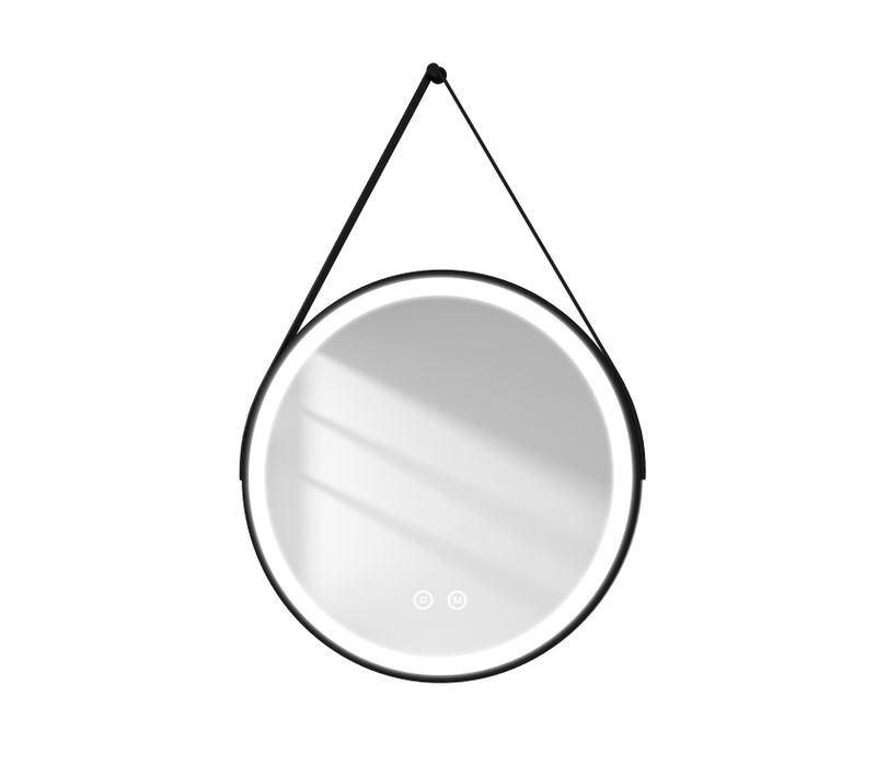Miroir Lumineux Salle De Bain Rond 70cm Tactile 3 Couleurs De Lumières Noir Sangle Réglable