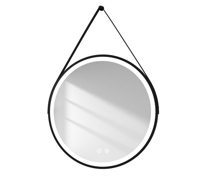 Miroir Lumineux Salle De Bain Rond 80cm Tactile 3 Couleurs De Lumières Noir Sangle Réglable