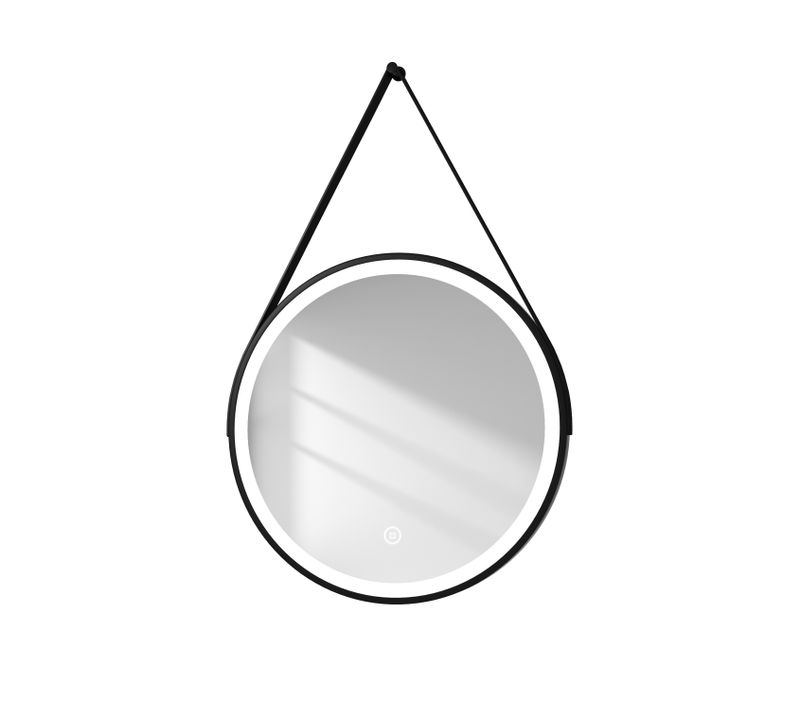 Miroir Lumineux Salle De Bain Rond 50cm Cadre Noir Tactile Lumière Froide Sangle Réglable